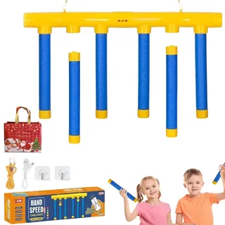 Reflex Challenge Game, Reflex Drop Sticks Challenge Game with Remote & 3 Dropping Speeds Adjustable, Hand-Eye Coordination Falling Stick Catching Games for Adults Kids Christmas (Blue,Standard)