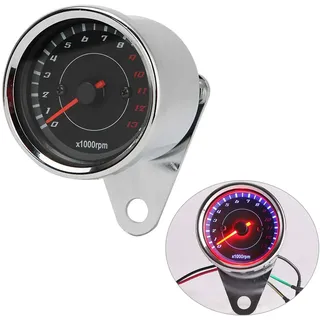 POFET Universeller elektronischer Drehzahlmesser für Motorräder,DC 12V Universal Motorrad LED Hintergrundbeleuchtung Tachometer - Silber