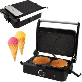 Syntrox Eiswaffeln Kombigerät Multifunktionsmaker mit Wechselplatten, Kontaktgrill Edelstahl, Multifunktions Sandwichmaker, mit austauschbaren Platten, multifunktionales Küchengerät