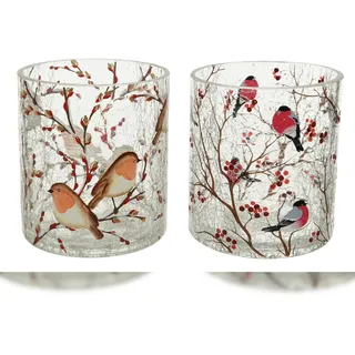 Christmas Decorations 1 Teelichthalter Glas 13cm - Teelichtglas mit Vogel Motiv Tischdeko Kerzenglas Windlicht Kerzenhalter Dekoglas Windlichtglas Klar transparent