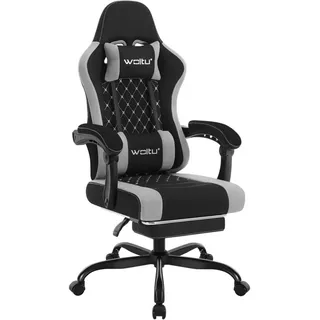 Woltu Gaming Stuhl ergonomisch, Bürostuhl mit Massagefunktion, Computerstuhl mit Taschenfederkissen, Kopfkissen, Lendenkissen, Drehstuhl mit