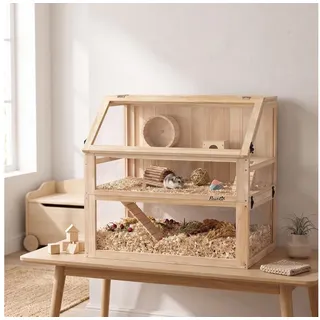 PawHut Kleintierkäfig 80 x 50 x 76 cm Naturholz/beige