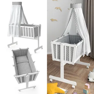 VitaliSpa Wiege NOAH Schaukelwiege Babywiege Holz Weiß Grau Bett Set Buche