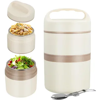 Joghurtbecher Müslibecher to go 1.8L - 2-lagige Essen Thermobehälter Edelstahl für Kinder und Erwachsene - Auslaufsicherer Porridgebecher Lunchpot mit Griff für Schule, Picknick, Reise, Arbeit
