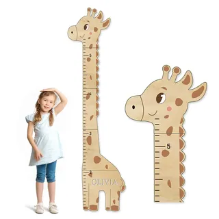 CHARMIBLE Personalisiert Messlatte Kinder Holz für Baby- & Kleinkinderzimmer mit Namen, Abnehmbares Messlineal für Baby-Messlatte für Schlafzimmer, Wanddekoration (Giraffe B)