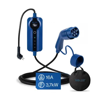 VOLDT Typ 2 Ladekabel Schuko 3,7 kW + APP, 1-phasig, 8A - 16A, verstellbare EV-Ladegerät mit steuerbarer Digitalanzeige für Elektroauto, Ladekabel für Elektrofahrzeuge, IP67 wasserdich (Length 5)