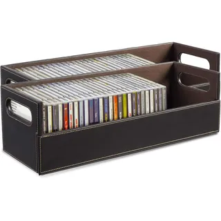 Stock Your Home CD-Aufbewahrungsbox, Organizer-Regal für Filmhüllen, DVDs, Kassettenständer, Disc-Halter kann bis zu 40 CDs aufbewahren, Kunstleder, Braun, 2 Stück