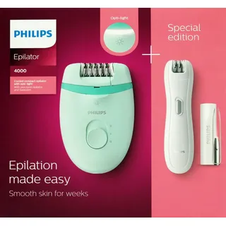 Philips BRP529/00 Satinelle Essential Netz-Epilierer mit Kabel mint inkl. Pinzette u. Mini-Epilierer - Grün
