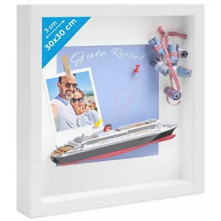 PHOTOLINI Bilderrahmen 3D-Objektrahmen tief zum Befüllen mit Glasscheibe, für 1 Bilder (1 Einzelrahmen), tiefer Rahmen 30x30 cm mit Passepartout für Objekte bis 3 cm Tiefe 30 cm x 30 cm