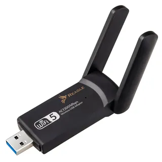 Reagle USB-A WLAN Adapter - 1300 Mbps, Dualband 2.4GHz/5GHz WiFi Dongle, 802.11ac, High Gain 2X 5dBi Antennen, PC & Laptop Netzwerk Adapter, Kompatibel mit Windows/Mac/Linux