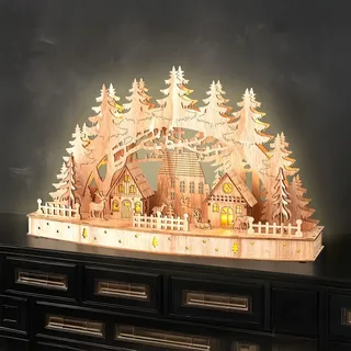 Spetebo 3.08 Schwibbogen Dekorationsbeleuchtung aus Holz mit 10 LED - Timer - ca. 44 x 26,5 cm