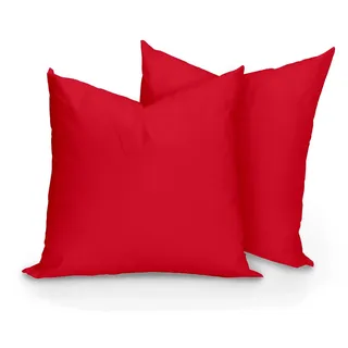Hans-Textil-Shop 2er Set Kissenbezüge, 100% Baumwolle, Reißverschluss - Kopfkissen, Dekokissen, Couchkissen, Sofakissen (35x55 cm, Rot)