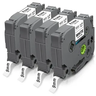 Pristar 9mm Kompatibel Schriftband als Ersatz für TZe-S221 TZeS221 Schwarz auf weiß Strong Adhesive Etikettenband für H100LB E110 H107B H100R D210 H200 H110 P710bt D400 1000 1250