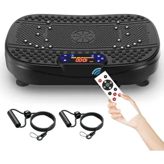 SAVEYOUR Vibrationsplatte für Zuhause - Rüttelplatte mit 120 Stufen & 5 Modi, mit Widerstandsbändern & Fernbedienung, für Fettverbrennung Muskelaufbau Figurformung ideal für Zuhause Home Gym(Schwarz)