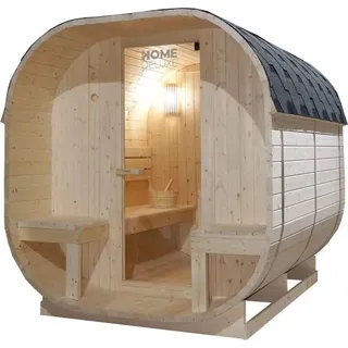 Home Deluxe - Outdoor Sauna CUBE DELUXE - L - Maße: ca. 220 cm x 185 cm x 194 cm, Holz: Fichtenholz - inkl. Saunaofen und Saunazubehör I Gartensauna, Außensauna, Sauna Fass für 4 Personen