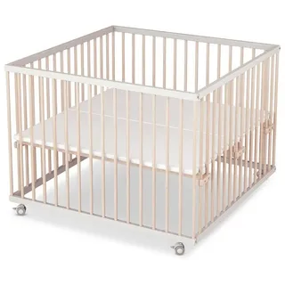 Sämann Babybett Laufgitter 100x100 cm weiß/natur Premium Kollektion Laufstall beige