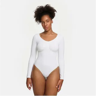 cfab (creamy fabrics) Miederbody Bodysuit Sculpting Shapewear Longsleeve mit String-Weiß-S (1-tlg) Figurformend weiß S
