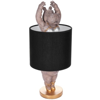 Brubaker Tisch- oder Nachttischlampe Nilpferd Ballerina - Tischleuchte mit Keramikfuß und Stoffschirm - 43 cm Schwarz Grau