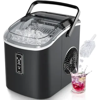EUHOMY Eiswürfelmaschine 9 Würfel in 6 Minuten, 12 kg/Tag,2 Eiswürfelgrößen, selbstreinigend, tragbarer,für Zuhause, Küche und Büro schwarz