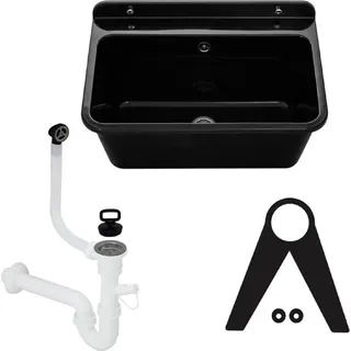QLS Ausgussbecken Waschbecken Waschtrog Garage Werkstatt Waschraum Spülbecken 10877 - Schwarz