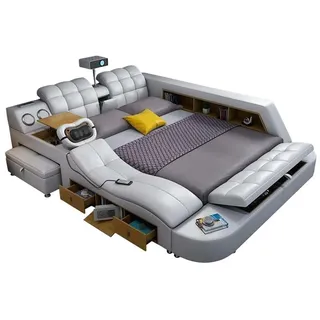 JV moebel Bett Multifunktion Betten tv beamer usb led Massage Funktion Hotel Luxus Möbel | weiß | ca. 248 cm X ca. 78 cm X ca. 264 cm