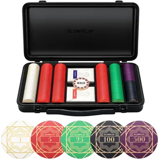 SLOWPLAY Nash Keramik-Poker-Set, 10 g/39 mm Chips, Texas Hold’em | 300 Stk. mit Werten; Premium-Koffer mit PC-Schale; Keramikverbundchips; Art-déco-Design