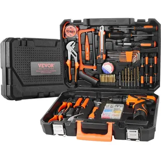 VEVOR Werkzeugset, 146-teiliges allgemeines Haushalts-Handwerkzeugset, mit elektrischer Bohrmaschine und tragbarem Werkzeugkoffer, hochwertiger Stahl, für die Hauswartung, Heimwerkerprojekte und Autoreparaturen