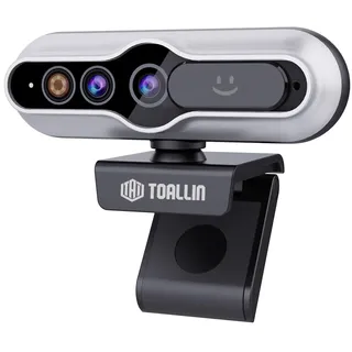 TOALLIN 2K QHD-Webcam mit Windows Hello, Gesichtserkennungs-Webcam, 5 Millionen Pixel, Computerkamera mit Autofokus, USB-Kamera mit Mikrofon und Sichtschutz
