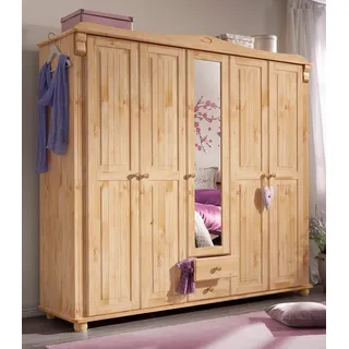 otto home Kleiderschrank Adele (4 Breiten: 92/130/169/207 H/T ca. 191/54 cm) aus massiver Kiefer,Spiegel beim 4-und 5-trg.Schrank, Innenausstattung beige 207 cm x 191 cm x 53,5 cm