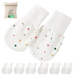 6 Paare Fäustlinge Baby Babyhandschuhe aus Baumwolle als Neugeborenen Handschuhe, No Scratch Fäustlinge Handschuhe Babyhandschuhe Keine Kratzhandschuhe für 0-5 Monate Jungen Mädchen