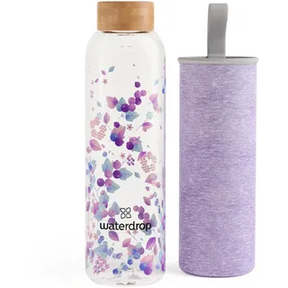 Waterdrop® Edition Glass Bottle 600ml Trinkflasche Glas auslaufsicher, Kohlensäure geeignet | BPA freie Wasserflasche inkl. Neoprenhülle | Spülmaschinenfeste, Leichte Borosilikat Glasflasche