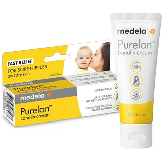 Medela Purelan 37g Lanolin Nipple Cream - Fast Relief for Sore Nipples and Dry Skin, 100% Natural, Hypoallergenic, Dermatologically Tested and Free from Fragrance