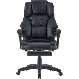 Trisens Bürostuhl mit Fußstütze und flexiblen 3-Punkt-Armlehnen Schreibtischstuhl im Lederoptik-Design - ergonomischer Bürostuhl mit einer verstellba... - Schwarz