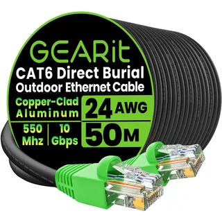 GEARit Outdoor Cat 6 Lan Kabel 50 Meter Netzwerkkabel 24AWG 10Gbps CCA Ethernet Kabel Wasserdicht UV-beständig für Erdverlegung rj45 Patchkabel