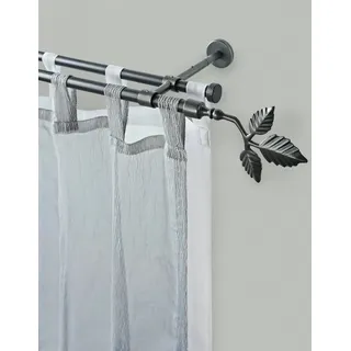 GARESA Gardinenstange SHEET, Ø 16 mm, 2-läufig, Wunschmaßlänge, mit Bohren, verschraubt, Metall, Vorhanggarnitur, verlängerbar, Knopf mit Blätter, ohne Ringe schwarz Ø 16 mm x 250 cm