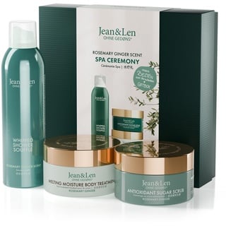 Jean&Len Jean & Len Spa Ceremony Giftbox Rosemary Ginger, hochwertige Geschenkbox mit 3 hochwertigen Produkten, Produkte für Körper und Geist, Verpackung ist FSC zertifiziert, veganes Geschenkset