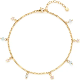 LEONARDO JEWELS BY LEONARDO Fußkette Ciao Juna • Fuss-Kettchen aus goldfarbenem Edelstahl • verspielter Hippie-Spirit • kleine Sterne im Wechsel mit pastellfarbenen Glasperlen • 24-28 cm Länge • 025061