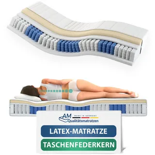 AM Qualitätsmatratzen - Latex-Matratze 90x200cm - H3 - Latex-Taschenfederkernmatratze - Matratze mit integrierter 4cm Latex-Auflage - 24cm Höhe - Made in Germany