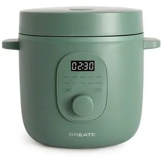 CREATE/RICE COOKER/Multifunktioneller Elektrischer Reiskocher 1.2L Salbeigrün/Programmierbar bis zu 24h, mit Dämpfeinsatz, bereitet Kuchen, Aufläufe oder Suppen zu, Warmhaltefunktion, 300W