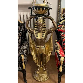 Casa Padrino Luxus XXL Deko Skulptur Ägypter mit Blumentopf Bronze / Gold / Schwarz H. 130 cm - Wetterbeständige XXL Deko Figur mit Blumentopf - Wohnzimmer Deko - Garten Deko