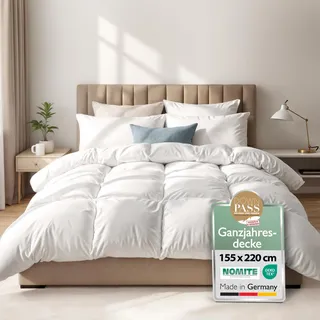 Beautissu Ganzjahresdecke Federbettdecke 155x220 cm mit 100% Daunen & Federn – Made in Germany – Oeko-Tex, Downpass & Nomite Zertifiziert – 100 % Baumwollbezug Daunendecke 155x220 Waschbar – GF