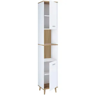 VCM Landos Hochschrank 181 x 32 x 28 cm Weiß/Honig-Eiche Holz, Metall