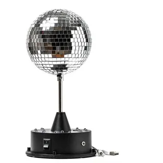 satisfire LED Spiegelkugel 13cm mit Standfuß - 18 bunte LED Batterie und USB Betrieb - silber