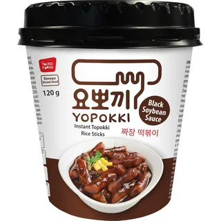 YOPOKKI - Instant Topokki Jiajiang - 12 x 120 g - Multipack - Reiskuchen mit Schwarzer Bohnensauce
