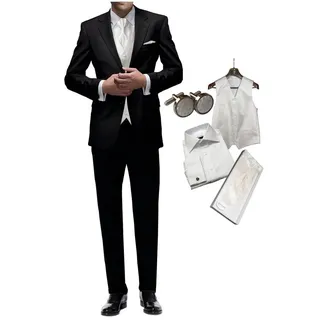 Freiherr von Falkenhausen Anzug Hochzeitsanzug 7 teiliges Set schwarz Slim + Set Hochzeitsweste & Hemd Set Anzug (Sakko & Hose), Hochzeitshemd, Hochzeitsweste, Plastron usw schwarz 106