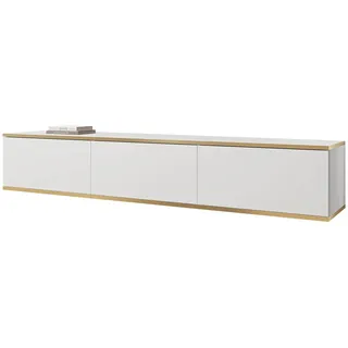 Mirjan24 Orenate TV-Lowboard 175x30x32 cm Weiß/Gold Holzwerkstoff