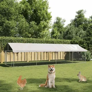 vidaXL Outdoor-Hundezwinger mit Dach 600 x 200 x 150 cm Stahl Silber