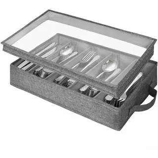 Besteckkasten mit abnehmbarem Deckel und Sichtfenster, Besteckaufbewahrung für Küchenschublade und Arbeitsplatte, Oxfordstoff,4 Fächer für Löffel, Gabeln, für Messer, Einsatz