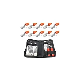 ARLI RJ45 Netzwerk Werkzeug Set 10x Netzwerkstecker Netzwerk Stecker Modular Zugentlastung Einführhilfe für Verlegekabel Cat7 Cat6a Cat8.1 Crimpzange Abisolierer LSA Anlegewerkzeug Netzwerktester