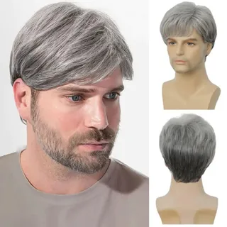 Siudus Herren Grau Kurze Perücke Natürlich Aussehende Synthetische Faser Männliche Haar Perücken für den Täglichen Gebrauch